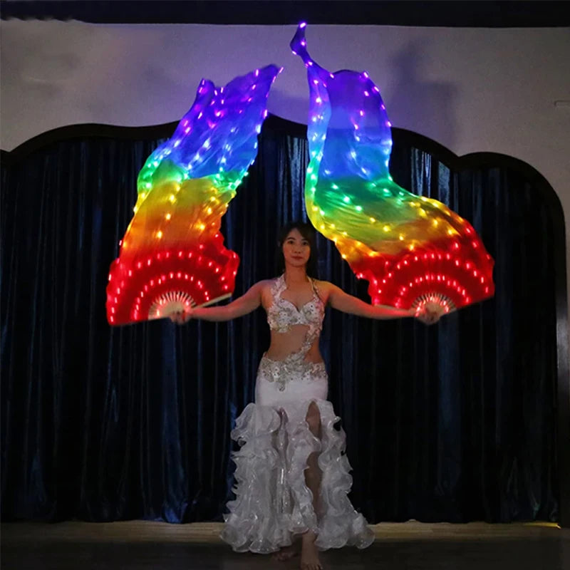 150cm Long Silk Veil Fan With LED Light Bamboo Silk Fan Practice and Stage Performance Dance Costumes Belly Dance Accessories SS69