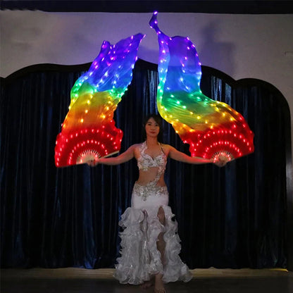 150cm Long Silk Veil Fan With LED Light Bamboo Silk Fan Practice and Stage Performance Dance Costumes Belly Dance Accessories SS69
