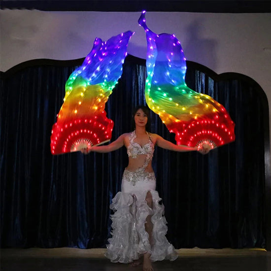 150cm Long Silk Veil Fan With LED Light Bamboo Silk Fan Practice and Stage Performance Dance Costumes Belly Dance Accessories SS69