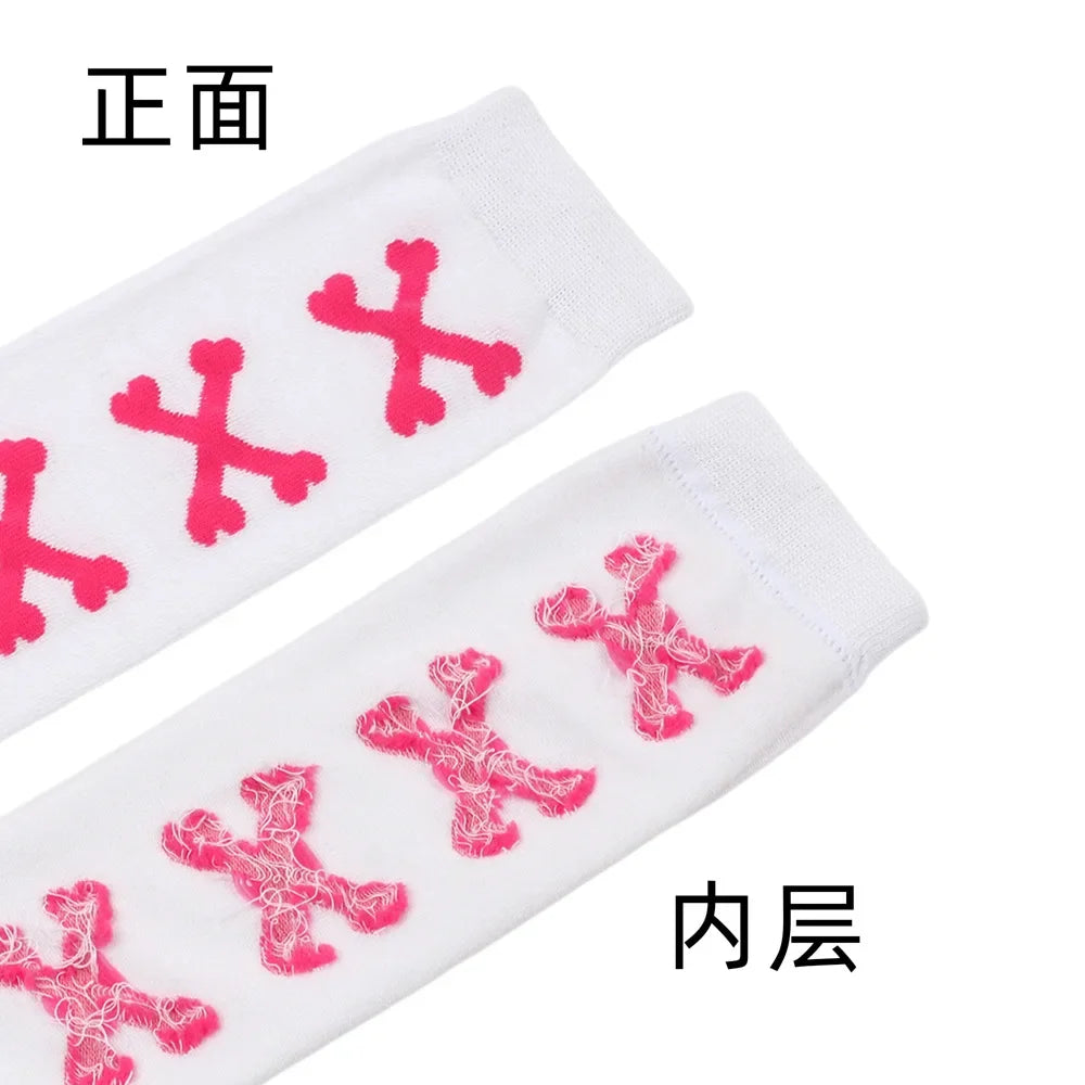 SS69 Women's Bone Print Thigh High Socks - Cotton Blend Cosplay Stockings