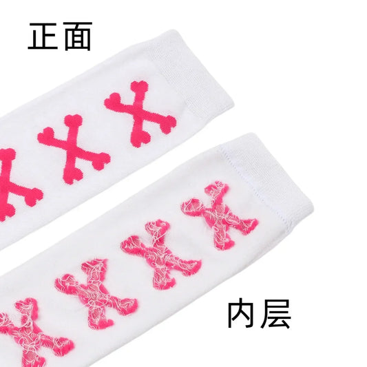 SS69 Women's Bone Print Thigh High Socks - Cotton Blend Cosplay Stockings