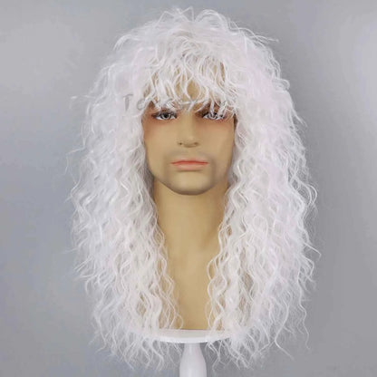 Synthetic Men’s 80s Brown Mullet Wigs Male Hair Punk Metal Rocker Wig,Eddie Costume Wig for Halloween Party Use,Multi-colore wig