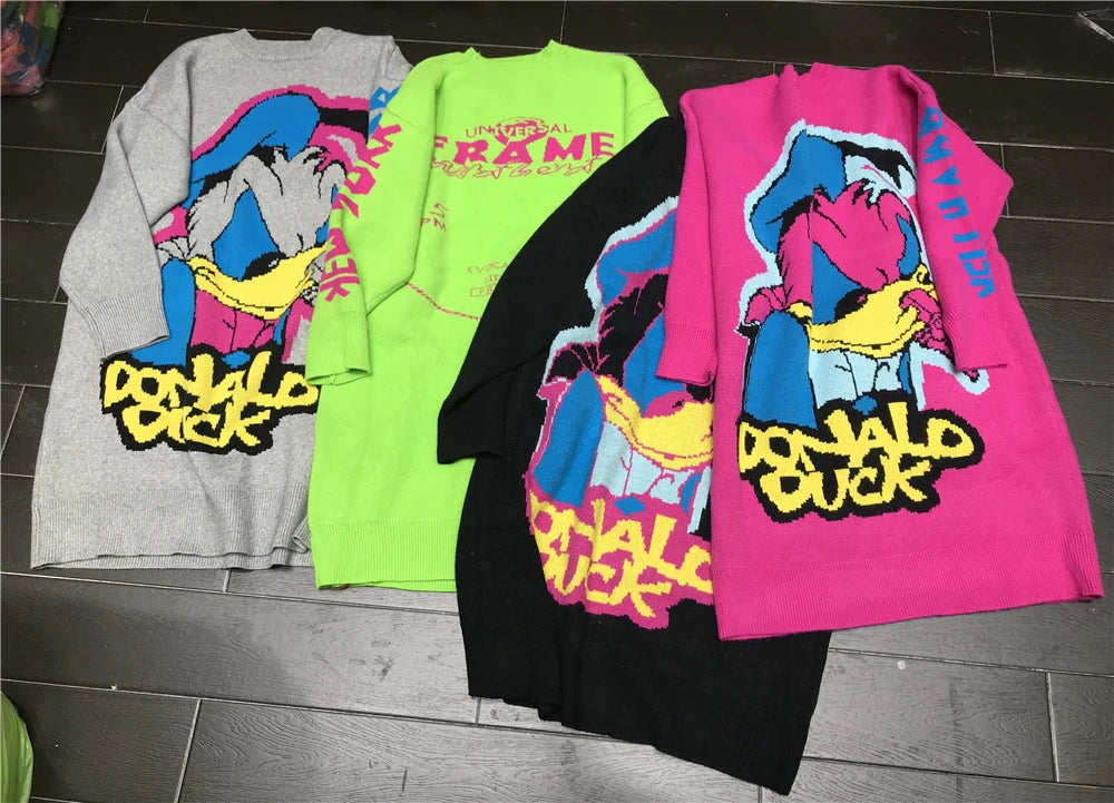 Korean Long-Sleeved Pullover Sweater Loose Fashion Women Autumn Winter Cartoon Embroidered Thickened Long Section Knitted Top SS69