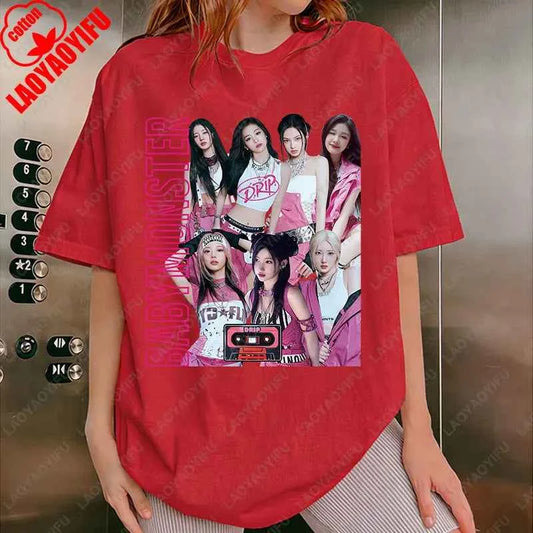 BabyMonster World Tour 2025 Sweatshirt Hello Monsters KPOP Fan Tshirt Men Women Cotton Casual Fashion Tees All Match Adult Tops
