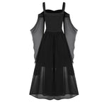 New Medieval Witch Dress for Women Halloween Carnival Women Plus Size Cold Shoulder Butterfly Sleeve Halloween Gothic Dress