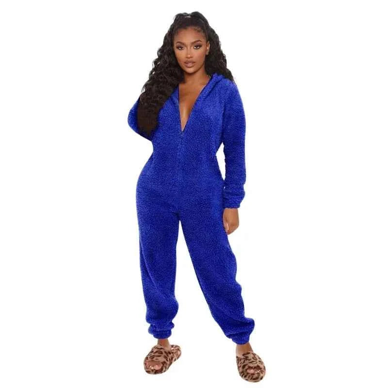 BWQ Womens Winter Warm Onesie Pajamas Fuzzy Fleece Zipper Up Bear Ear Hooded Romper Jumpsuits Sleepwear Loungewear