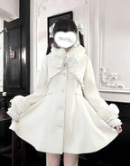 Japanese Mass-Produced Long Wool Collar Coat 20% Wool Waist-Cinching Sweet Girl Long Sleeve Slim Fit Elegant Lolita Woolen Coat