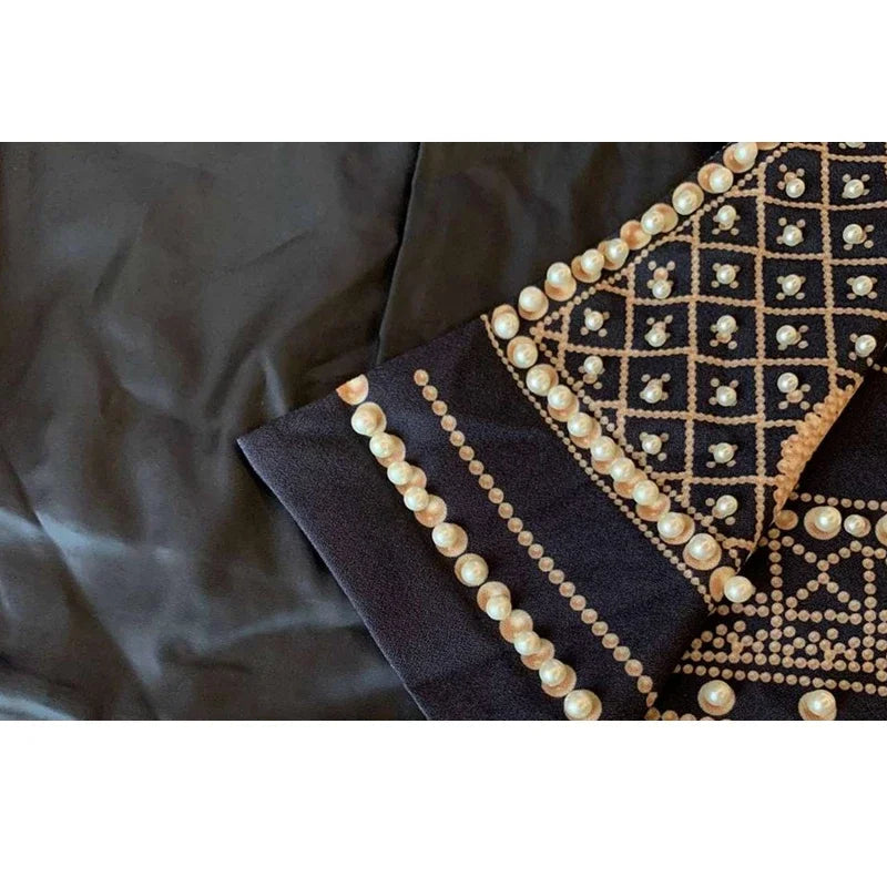 Pearl Embroidery Female Jacket, Full Sleeve Slim Jackets, V Neck, Hidden Button Print Suit, Large Size, Fall Fashion SS69