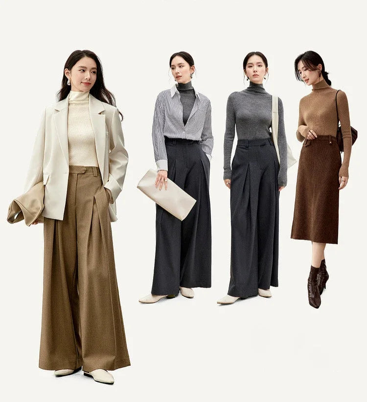 SENTUBILA Women's 100% Wool Long Wrap Coat with Belted Waist