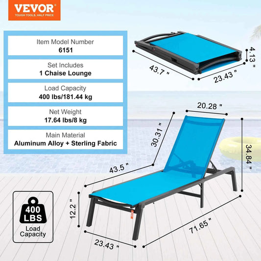 SucceBuy Chaise Lounge Chair Outdoor Aluminum Patio LoungeFolding Pool Lounge Recliner Full Flat for Patio Beach Pool Dark Grey