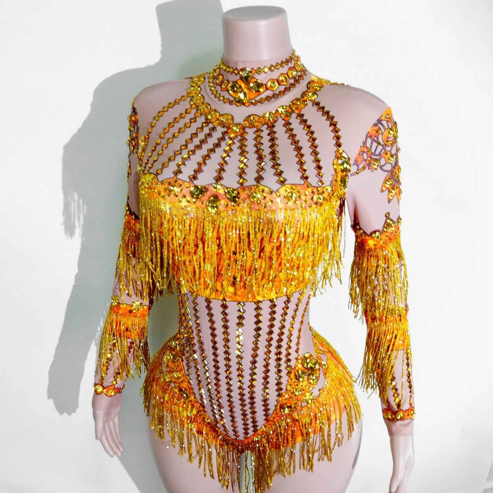 Custom rhinestones bodysuit tassels women Celebrate stage Team pole dance club party fashion leotard clothing