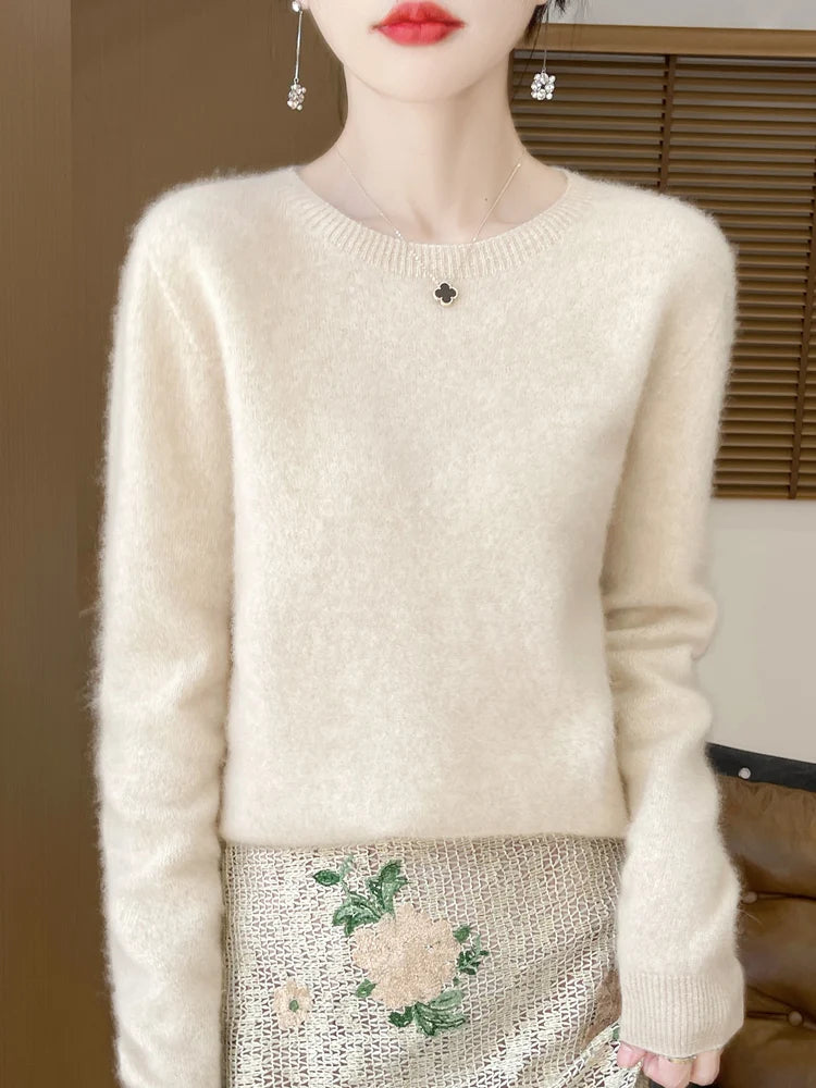 Addonee Women's 100% Merino Wool O-Neck Pullover Sweater