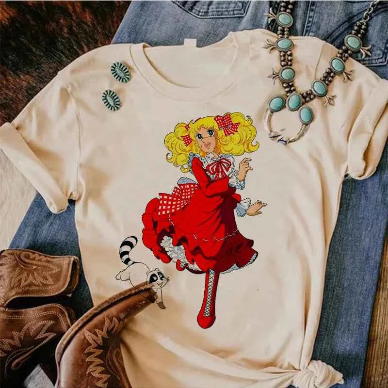 90s Kawaii Candy Candy Anime Summer Top Tshirt Femen Print T Shirt Grunge Anime Manga T Shirt Top Tees Graphic Aesthetic