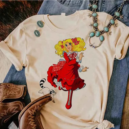 90s Kawaii Candy Candy Anime Summer Top Tshirt Femen Print T Shirt Grunge Anime Manga T Shirt Top Tees Graphic Aesthetic