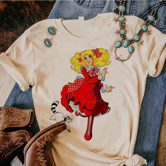 90s Kawaii Candy Candy Anime Summer Top Tshirt Femen Print T Shirt Grunge Anime Manga T Shirt Top Tees Graphic Aesthetic