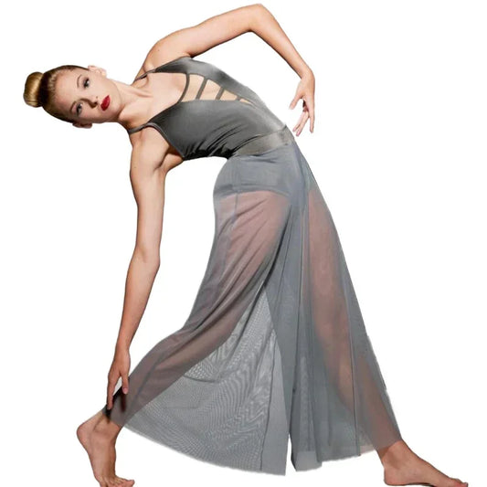 MiDee Women's Contemporary Dance Leotard with Mesh Culotte Pants Set