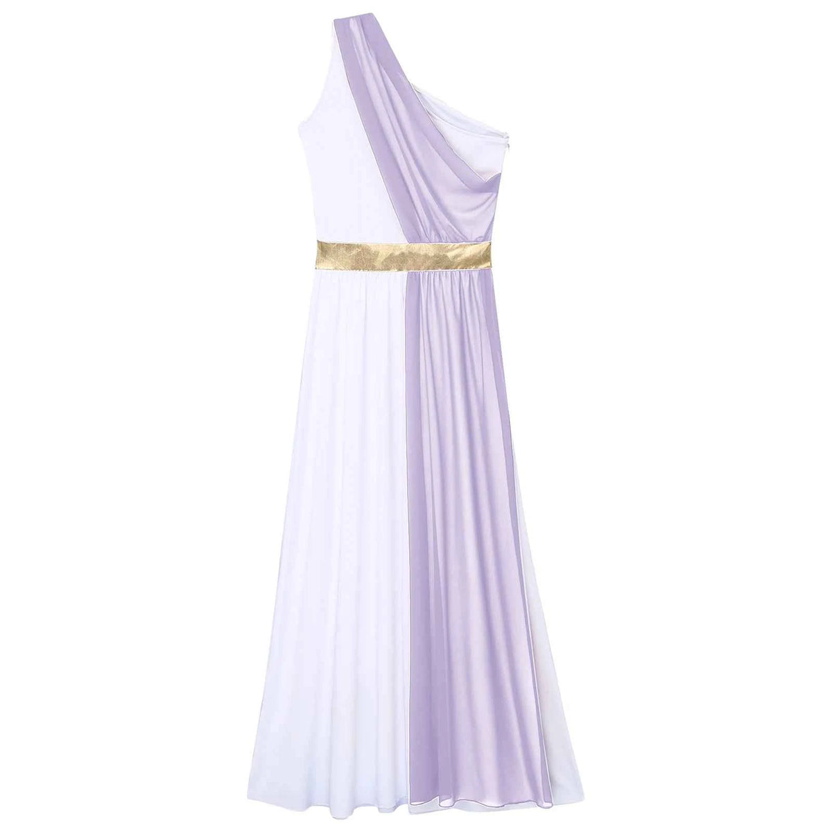 Womens Ancient Greek Princess Toga Goddesses Costume Grecian One Shoulder Chiffon Overlay Vintage Trim Tunic Dress Gown Dress