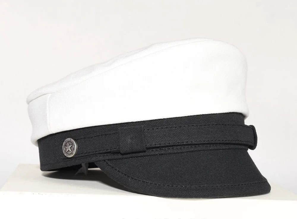 2025 New Navy Peaked Sailor Cap Men Women Summer Beret Hat Male Canvas Grey Eagle Belt Locomotive German Captain Casque