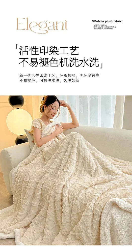 1pc Coral Fleece Blanket for Winter Thick Soft Bedspread Warm Plaids for Beds Single/Queen/King Solid Color Thow Blankets/Plaids