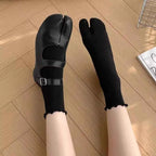 Japanese Ruffled Edge Cotton Split Toe Socks Solid Color Two-Toed Sock Unisex Harajuku Simple Tabi Socks High Elastic Hosiery