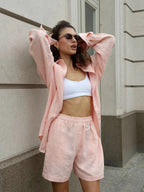 Bornladies Women's Cotton Long Sleeve Shirt & Wide Leg Pants Set
