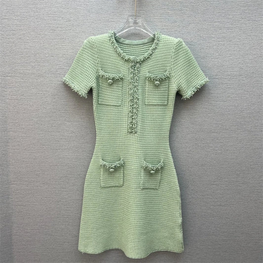 Spring/summer new Y2K high quality wool blend knit skirt Fashion commute front pocket fashion workwear knee length A-line skirt - SS69 