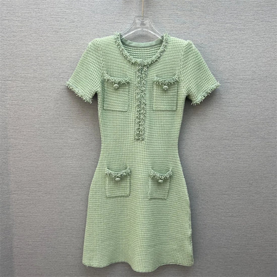 Spring/summer new Y2K high quality wool blend knit skirt Fashion commute front pocket fashion workwear knee length A-line skirt - SS69 