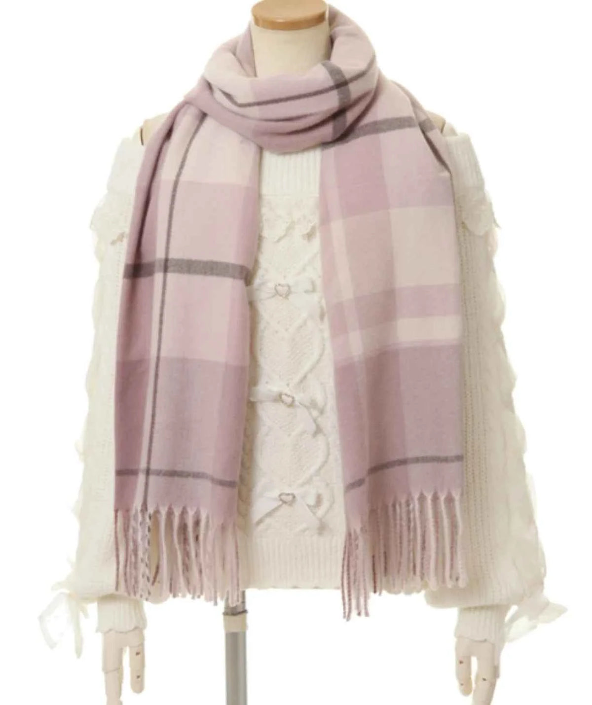 Japanese Liz New Lazy Wind Girls Sweet Plaid Lace Bow Scarf Soft Warm Women's Winter Lolita Scarf