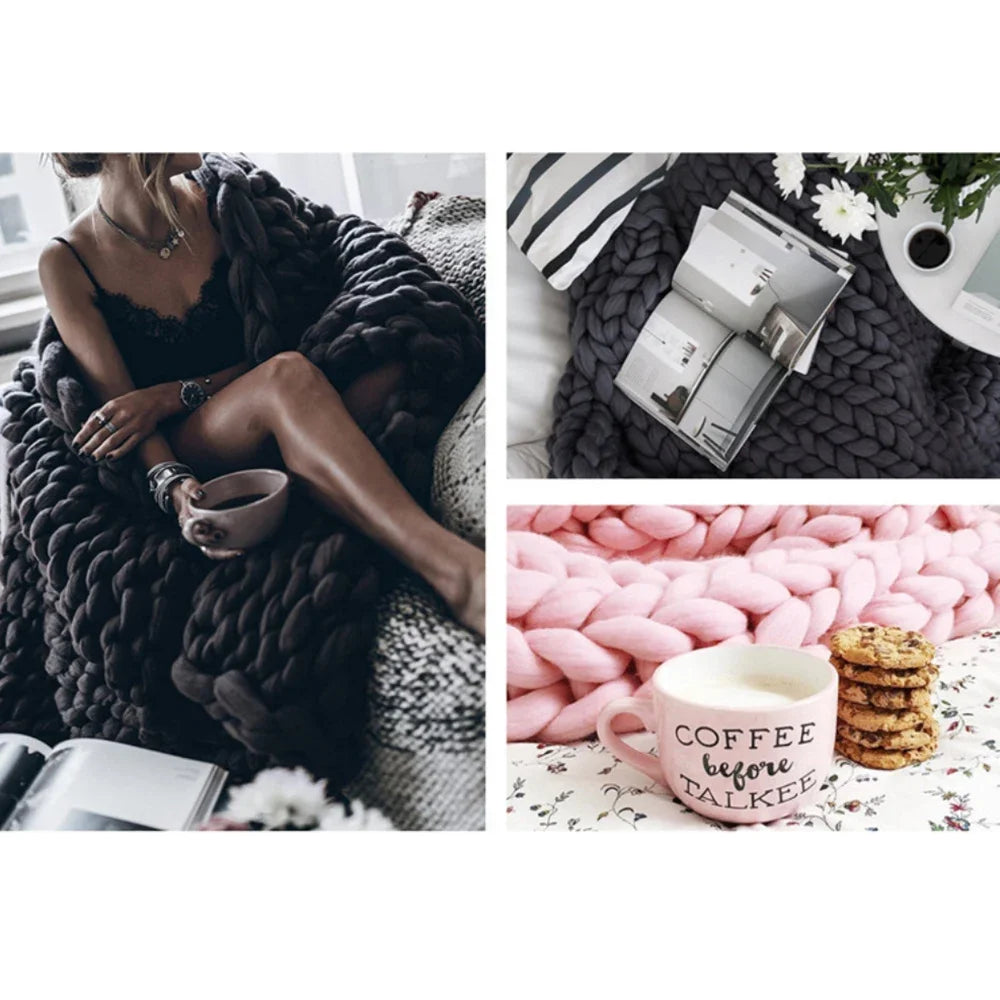 Hand-woven Woolen Blankets, Thick Knitted Blankets, Handmade Woolen Blankets for Beds, Home, Gifts