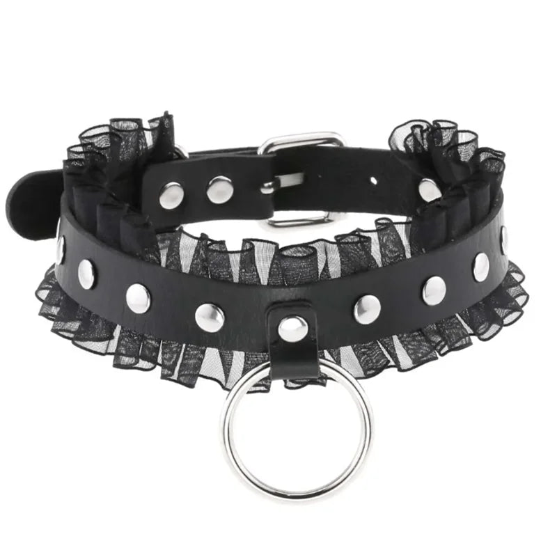 1Pc Harajuku Gothic Spike Rivet Star Necklaces Collares Hip Hop Rock Black Bowknot PU Lace Leather Sexy Y2K Girl Choker Jewelry SS69 8.69 W4603