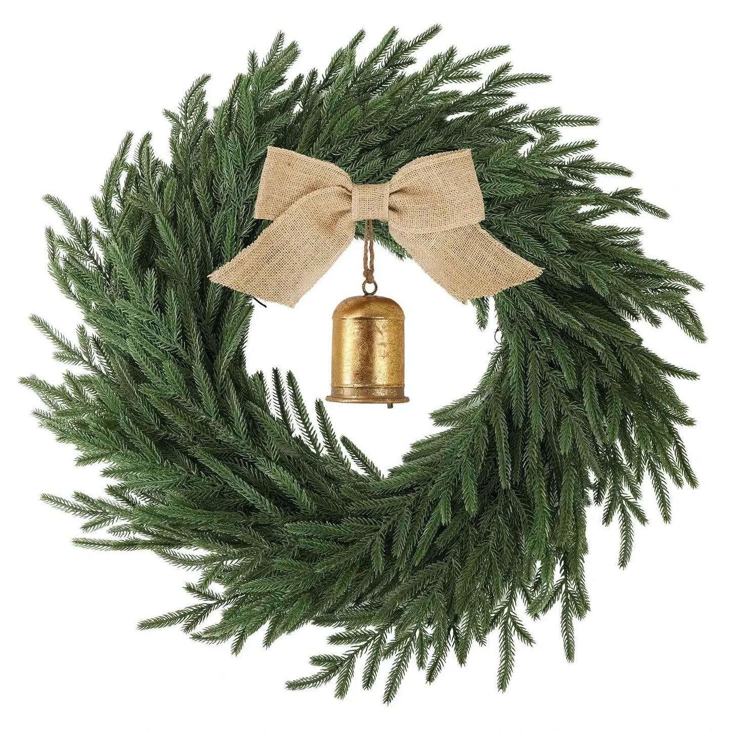 Norfolk Pine Holiday Wreath with LED Lights & Ribbon  24 Inch Battery Powered Front Door Decoration