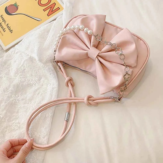 Trendy Pearl Bow Shoulder Bag Underarm Bag Daily Commuting Bag Casual Handbag Solid Business Women's Bag