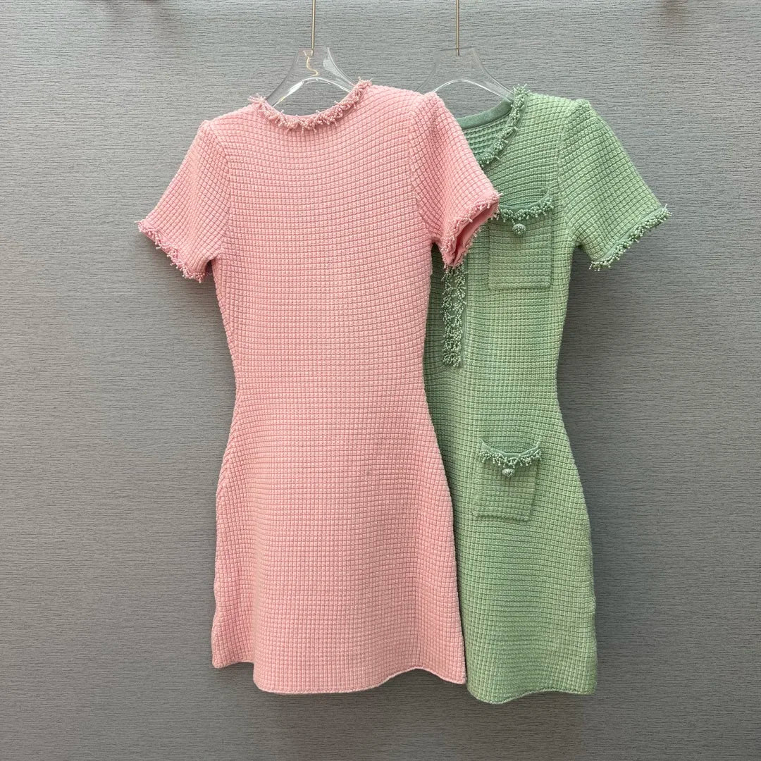 Spring/summer new Y2K high quality wool blend knit skirt Fashion commute front pocket fashion workwear knee length A-line skirt - SS69 