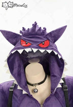 Meowcos Women Genga Cosplay Costume Halloween Purple Ghost Romper Bodysuit Plush Hooded and Socks with Belt and Tail