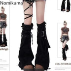 Harajuku Denim Black Leg Warmers with Cross Patchwork