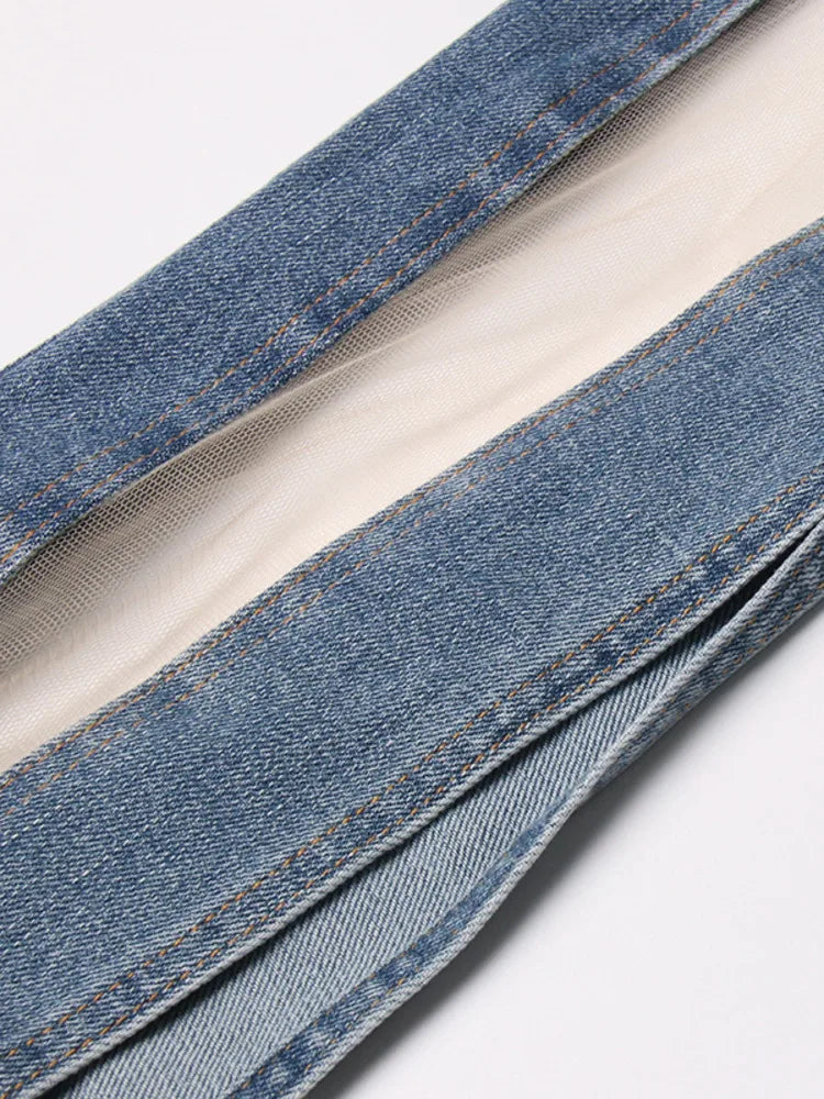 ZMEENNA High Waisted Blue Jeans With Cutout Design For Women Slim Fit Cut Out Pants Stylish Modern Fashionable Trendy ZM690 SS69