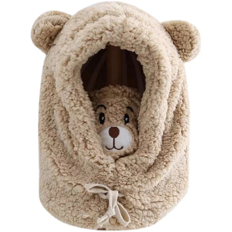 Winter Cartoon Hat With Mask Bear Lamb Beanie Hats Warm Thickened Ear Protection Skullies Beanies for Women Girl Kawaii SS69