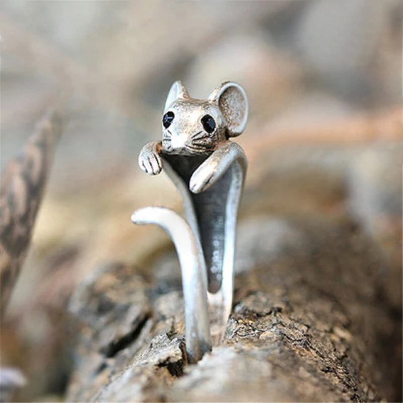 Huitan Cute Mouse Shape Open Ring for Women Antique Silver Color Modern Fashion Girls Finger Accessories Hip Hop Party Jewelry SS69