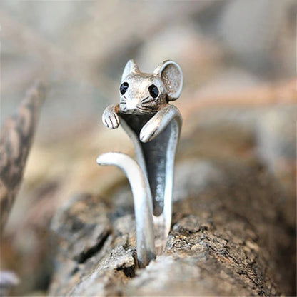 Huitan Cute Mouse Shape Open Ring for Women Antique Silver Color Modern Fashion Girls Finger Accessories Hip Hop Party Jewelry SS69