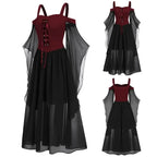 New Medieval Witch Dress for Women Halloween Carnival Women Plus Size Cold Shoulder Butterfly Sleeve Halloween Gothic Dress