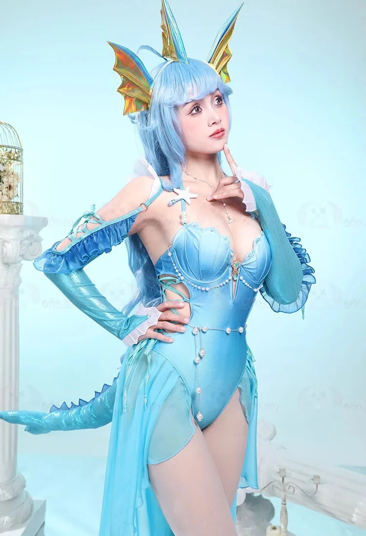 Anime Vaporeon Cosplay Costume Women's Sexy Bodysuit Tail Suit One-Piece Swimsuit Bathing suit Halloween Carnival Party Clothes