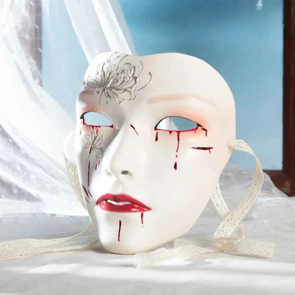 SS69 Ancient Style Full Face Mask, White Retro Hanfu Costume Prop for Adults