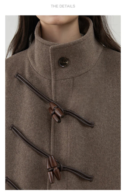 CHIC VEN Women Long Woolen Coats Single Breasted Loose Stand Collar Cow Horn Buttoned Office Ladies Overcoat Autumn Winter 2026