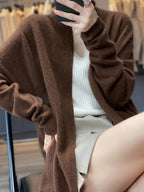 Merino Wool V-Neck Cardigan - Women's Loose Knit Sweater