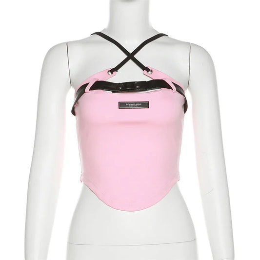 Nibber Pink Sweet Sexy Cute Girl Youth All-match Summer High Street Tight Hot Midnight Confident Beautiful Women Halter Vest SS69