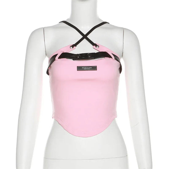 Nibber Pink Sweet Sexy Cute Girl Youth All-match Summer High Street Tight Hot Midnight Confident Beautiful Women Halter Vest SS69