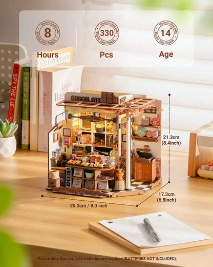 Robotime Rolife Henry's Chocolate DIY Miniature House Kit  Wooden Dollhouse Model Building Kit With LED Craft Gifts for Adults