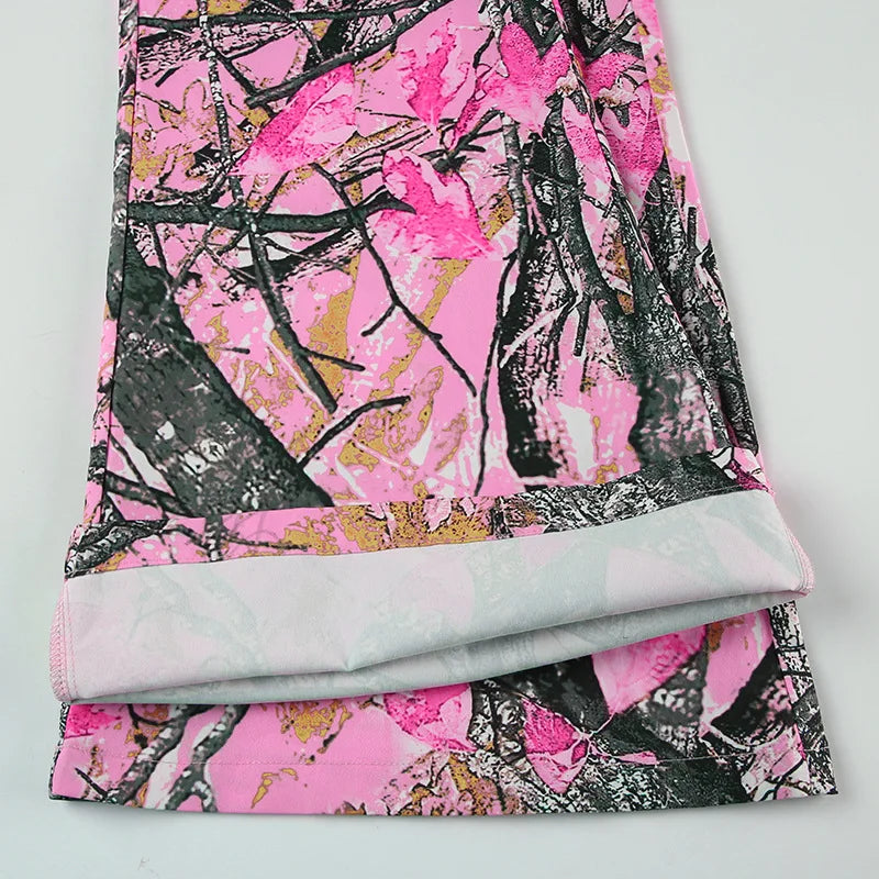 Women's new branch small camo high waisted bell bottoms Spice Girl street personality fashion casual pants SS69