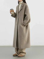 CHIC VEN Women Woolen Coat Double-breasted Basic Loose Casual Retro New Long Double-sided Female Overcoat Autumn Winter 2026