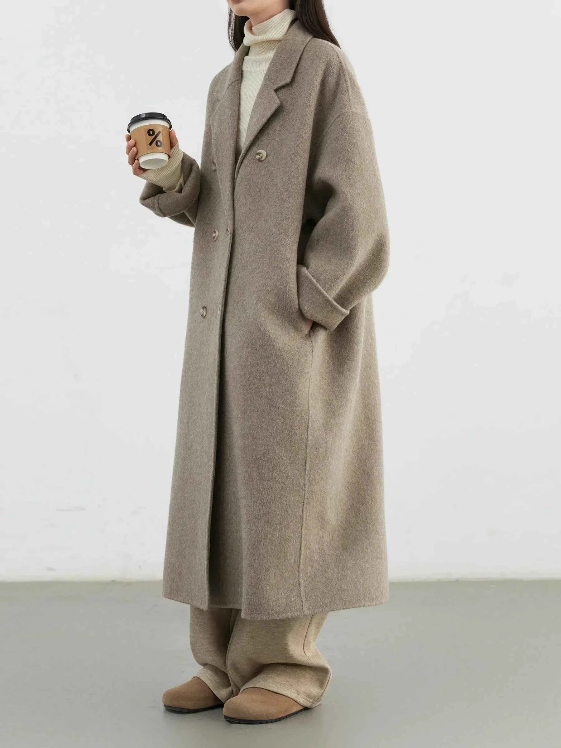 CHIC VEN Women Woolen Coat Double-breasted Basic Loose Casual Retro New Long Double-sided Female Overcoat Autumn Winter 2026